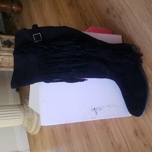 Womens black fringe boots wide calf